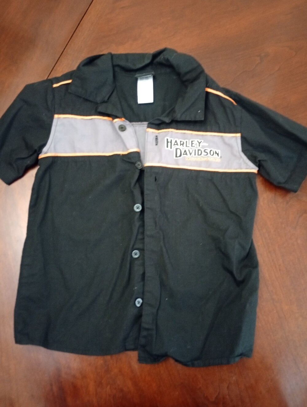 Harley-Davidson Black Short Sleeve Button-Up Shirt with Gray and Orange Accents